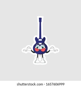 color sticker with funny cartoon character isolated on white. guitar cartoon characters. you can use for stickers, pins or patches