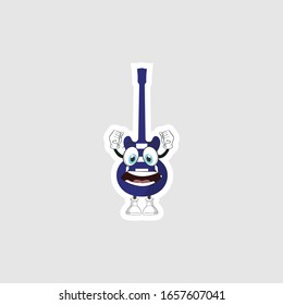 color sticker with funny cartoon character isolated on white. guitar cartoon characters. you can use for stickers, pins or patches