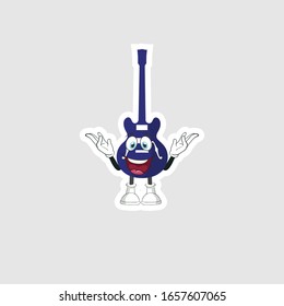 color sticker with funny cartoon character isolated on white. guitar cartoon characters. you can use for stickers, pins or patches