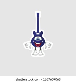 color sticker with funny cartoon character isolated on white. guitar cartoon characters. you can use for stickers, pins or patches