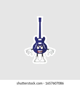 color sticker with funny cartoon character isolated on white. guitar cartoon characters. you can use for stickers, pins or patches
