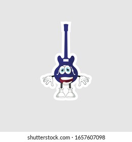 color sticker with funny cartoon character isolated on white. guitar cartoon characters. you can use for stickers, pins or patches