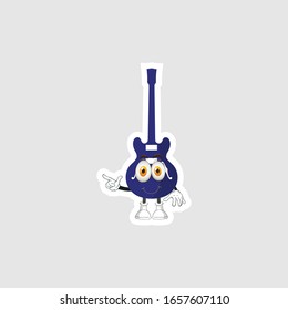 color sticker with funny cartoon character isolated on white. guitar cartoon characters. you can use for stickers, pins or patches