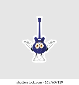 color sticker with funny cartoon character isolated on white. guitar cartoon characters. you can use for stickers, pins or patches