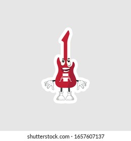color sticker with funny cartoon character isolated on white. guitar cartoon characters. you can use for stickers, pins or patches