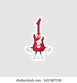 color sticker with funny cartoon character isolated on white. guitar cartoon characters. you can use for stickers, pins or patches