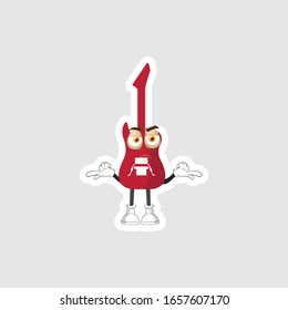 color sticker with funny cartoon character isolated on white. guitar cartoon characters. you can use for stickers, pins or patches