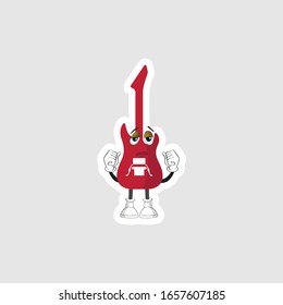 color sticker with funny cartoon character isolated on white. guitar cartoon characters. you can use for stickers, pins or patches