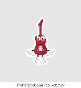 color sticker with funny cartoon character isolated on white. guitar cartoon characters. you can use for stickers, pins or patches