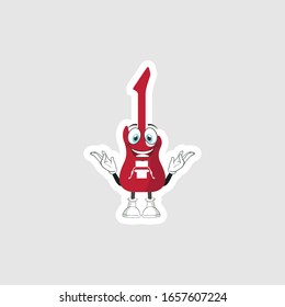 color sticker with funny cartoon character isolated on white. guitar cartoon characters. you can use for stickers, pins or patches
