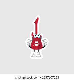 color sticker with funny cartoon character isolated on white. guitar cartoon characters. you can use for stickers, pins or patches