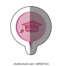 color sticker with graduation hat icon in circular speech vector illustration