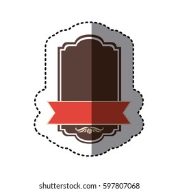 color sticker with heraldic rectangle and ribbon in center side vector illustration