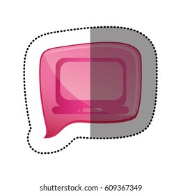 color sticker with laptop computer icon in square speech vector illustration