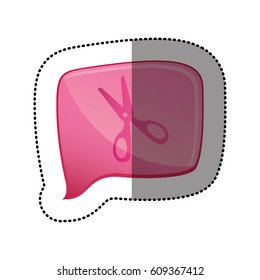 color sticker with scissors icon in square speech vector illustration