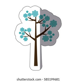 color sticker silhouette with blue floral tree vector illustration