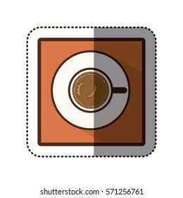 color sticker silhouette in square frame with coffee cup top view