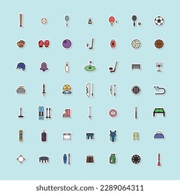 Color sticker sporting goods illustration icon set