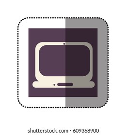 color sticker square with laptop computer icon vector illustration