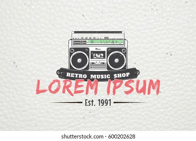 Color sticker studio recording and music shop. Detailed elements. Old retro vintage grunge. Typographic labels, stickers, logos and badges. Flat vector illustration