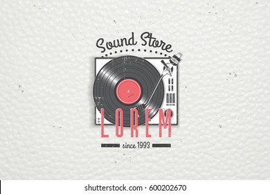 Color sticker studio recording and music shop. Detailed elements. Old retro vintage grunge. Typographic labels, stickers, logos and badges. Flat vector illustration