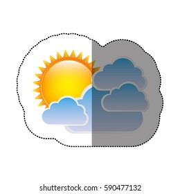 color sticker sun with clouds icon, vector illustraction design image