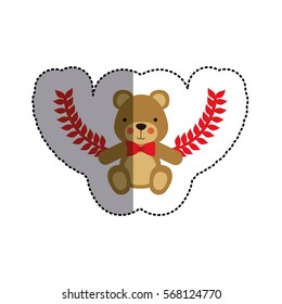 color sticker with teddy bear with bow tie and olive branchs and middle shadow