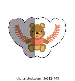 color sticker with teddy bear with t-shirt and olive branchs and middle shadow