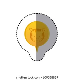 color sticker with tiger face in circular speech vector illustration