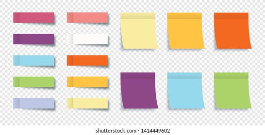 Color Sticky Notes with Post Note Stickers isolated on transparent background. Eps10