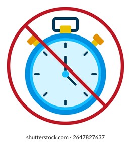 Cronômetro colorido bloqueado. Sobreposição de proibição vermelha. Ferramenta de vetor azul. Símbolo de controle de tempo.