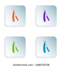 Color Straight razor icon isolated on white background. Barbershop symbol. Set icons in colorful square buttons. Vector Illustration