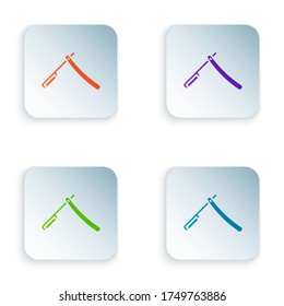 Color Straight razor icon isolated on white background. Barbershop symbol. Set colorful icons in square buttons. Vector Illustration