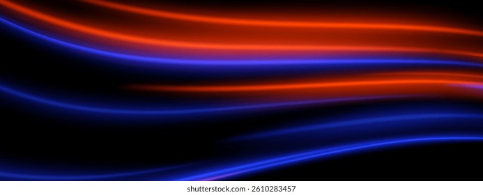Color stream flow. Red and blue glowing ribbons float in soft fluid motion with layered light dynamics.