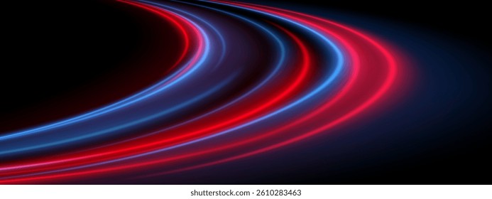 Color stream flow. Red and blue glowing ribbons float in soft fluid motion with layered light dynamics.