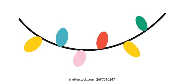 Color string lights vector, minimal pastel bulbs — ideal border for Christmas invitations, banners, and social media art.