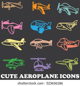 color stripe aircraft cute icons style on dark background. vector style and illustration format.