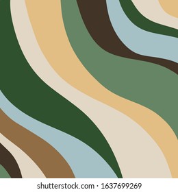 Color striped pattern. Thin and wide wavy lines. Abstract  texture. orange, green, blue, brawn, white colored background. Vector