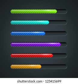 Color striped progress bar vector template.