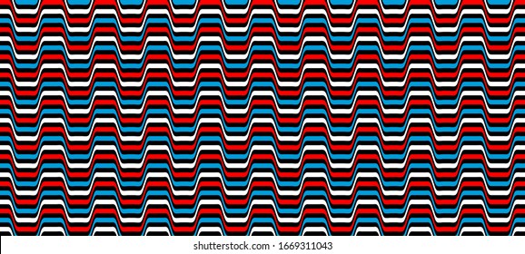 Color striped seamless pattern. Abstract wave line art. Op art, optical illusion. Psychedelic background. Modern design, graphic texture.