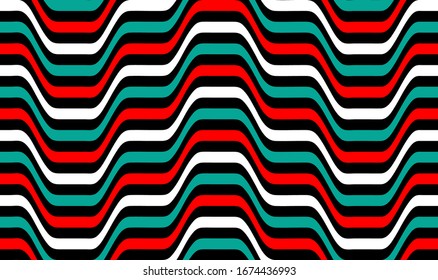 Color striped seamless pattern. Abstract wave line art. Op art, optical illusion. Psychedelic background. Modern design, graphic texture.