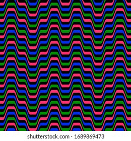 Color striped seamless pattern. Abstract wave line art. Op art, optical illusion. Psychedelic background. Modern design, graphic texture.