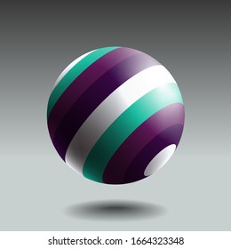 Color striped sphere with realistic light and shadow. Abstract 3D vector object.