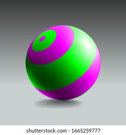 Color striped sphere with realistic light and shadow. Abstract 3D vector object.