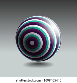 Color striped sphere with realistic light and shadow. Abstract 3D vector object.