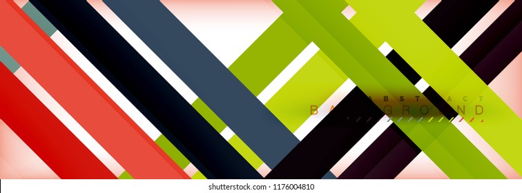 Bandas y líneas de color, fondo abstracto geométrico, plantilla vectorial moderna