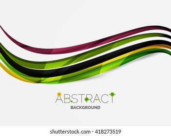 Bandas de color con efectos luminosos brillantes, fondo abstracto de línea de onda - líneas de curva de color en el concepto de movimiento y con efectos de luz y sombra. Pancarta de presentación y diseño de mensajes de tarjeta de visita