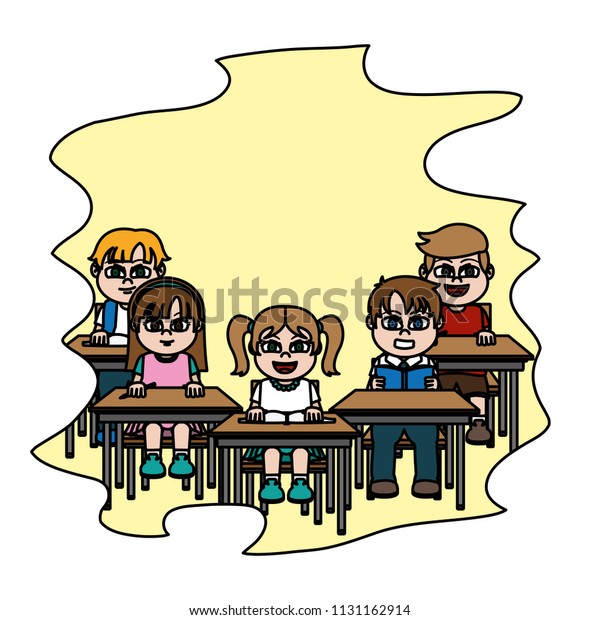 Color Students Sitting School Desk Classroom Stock Vector Royalty