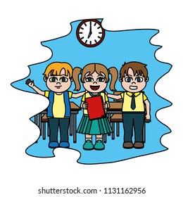 color students together in the classroom with clock and desks