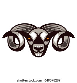 Color stylized drawing head of horned powerful ram